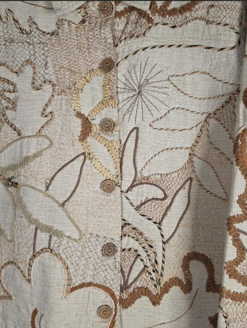 Laura Ashley Embroidered Floral Jacket Beige Button Front Cotton Blend Boho Med - Picture 4 of 6